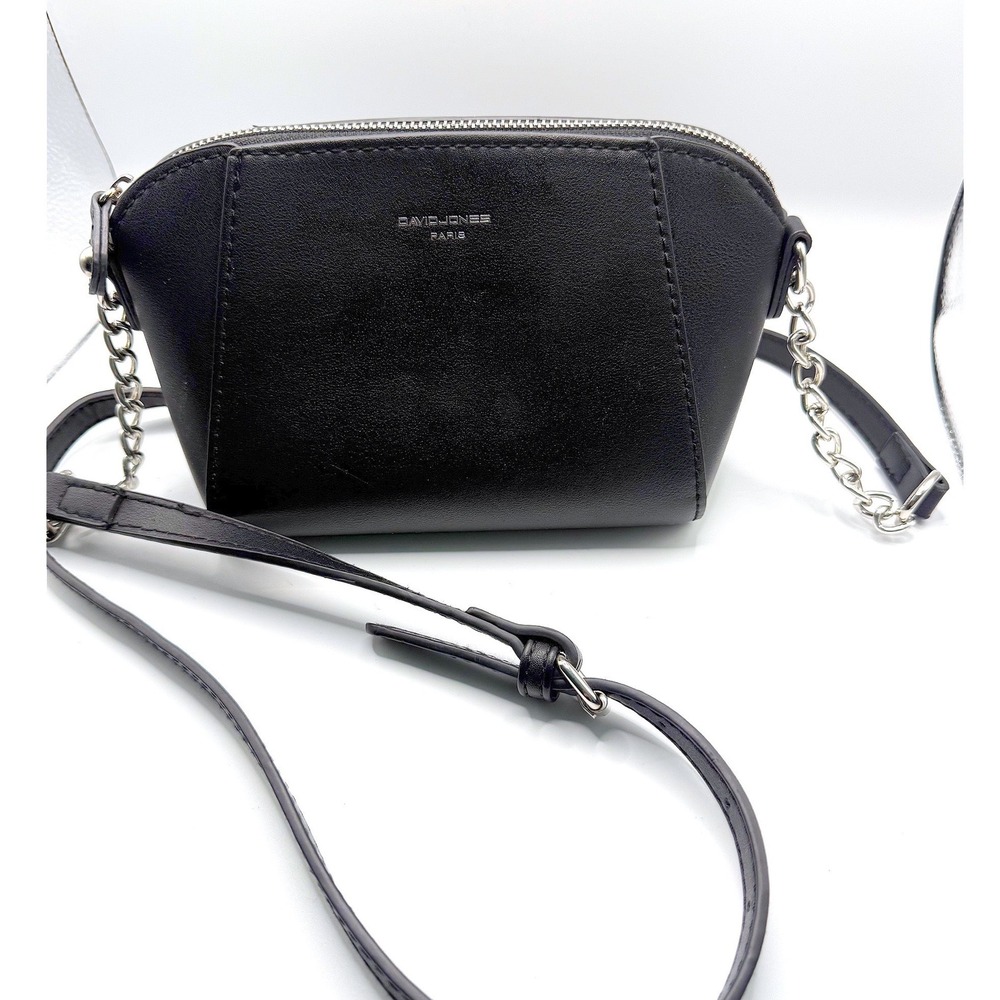 David Jones Crossbody Bag Women Small Black Excellent Faux Leather Chain Strap